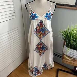 Scolar Dress Womens Medium White Print Strappy Midi Whimsical Harajuku Boho Chic